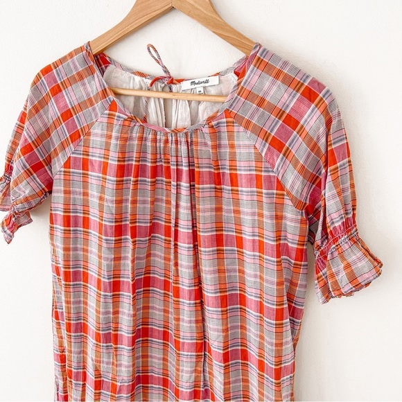 Madewell Plaid Ruffle Sleeve Popover Gingham Cottagecore Mini Dress - Picture 2 of 8
